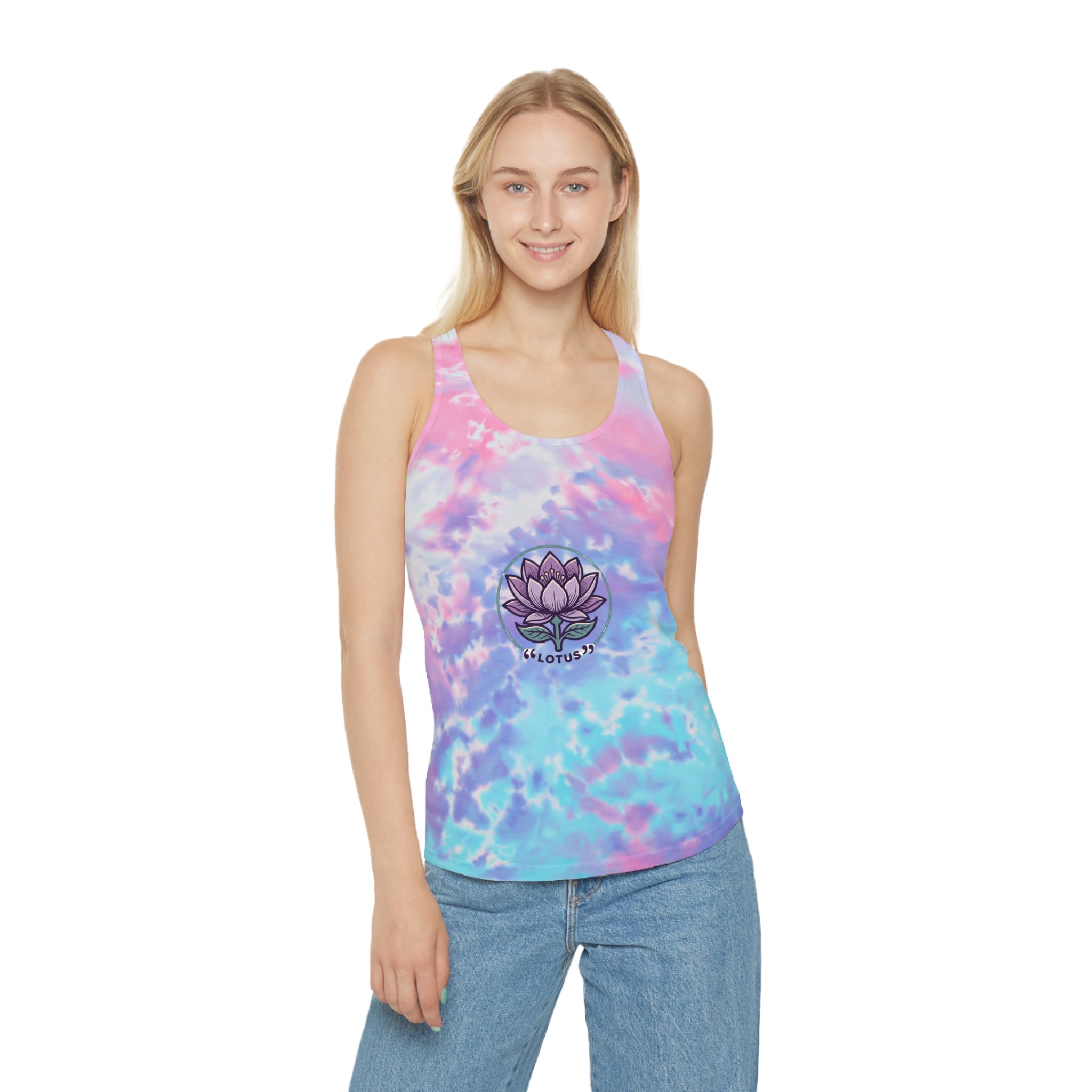 Tie-Dye Lotus Racerback Tank Top – Pastel Yoga & Festival Activewear