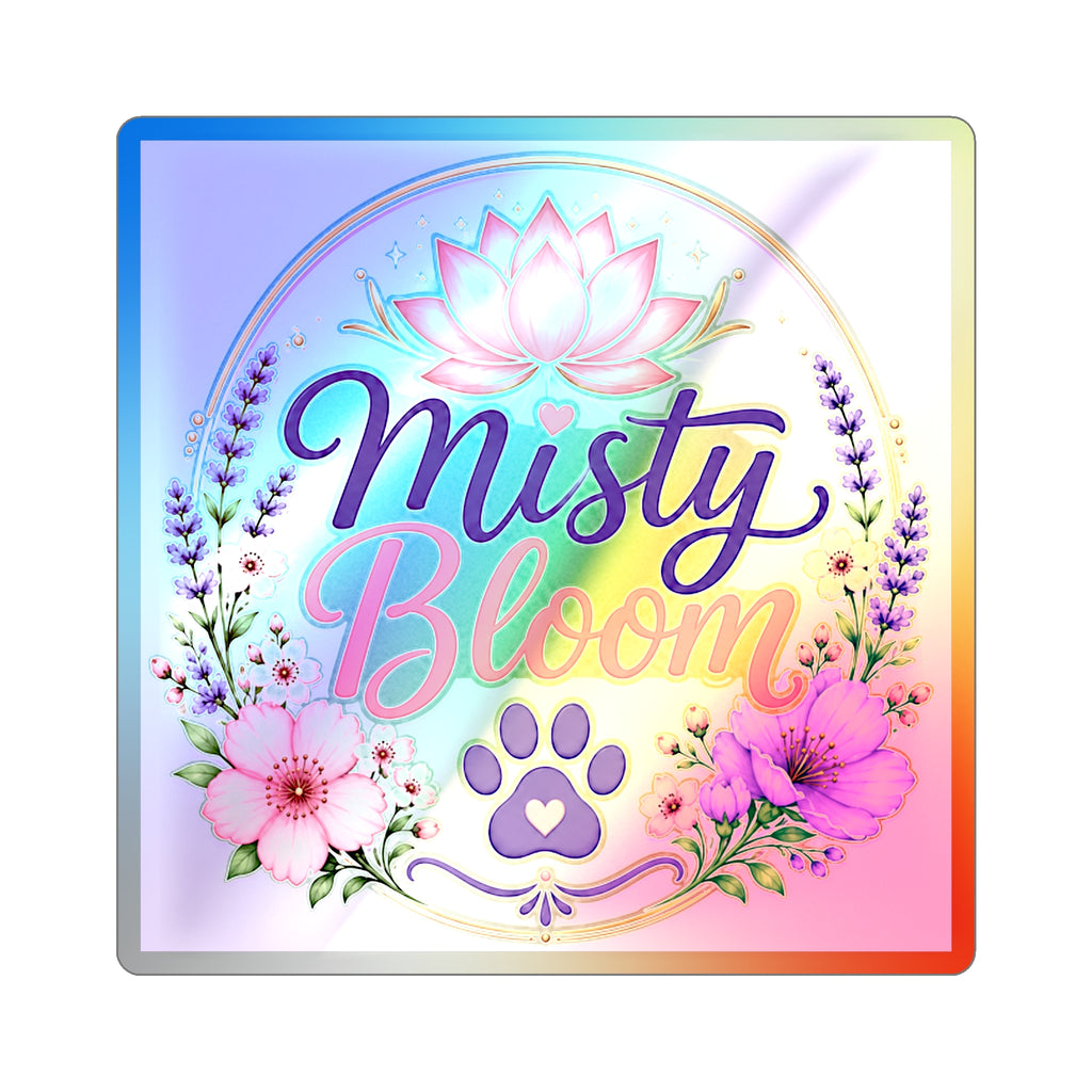 Holographic 'Misty Bloom' Die-Cut Sticker — Floral Lotus Paw Accent
