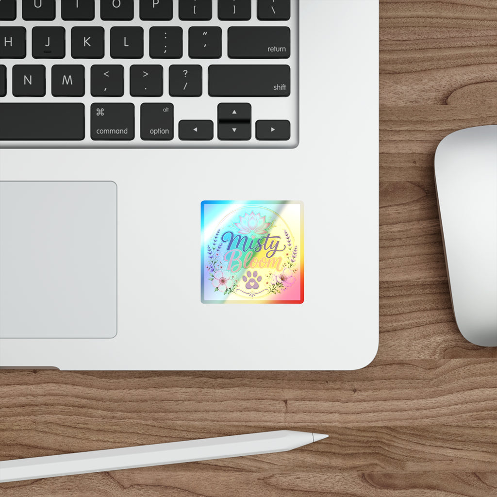 Holographic 'Misty Bloom' Die-Cut Sticker — Floral Lotus Paw Accent