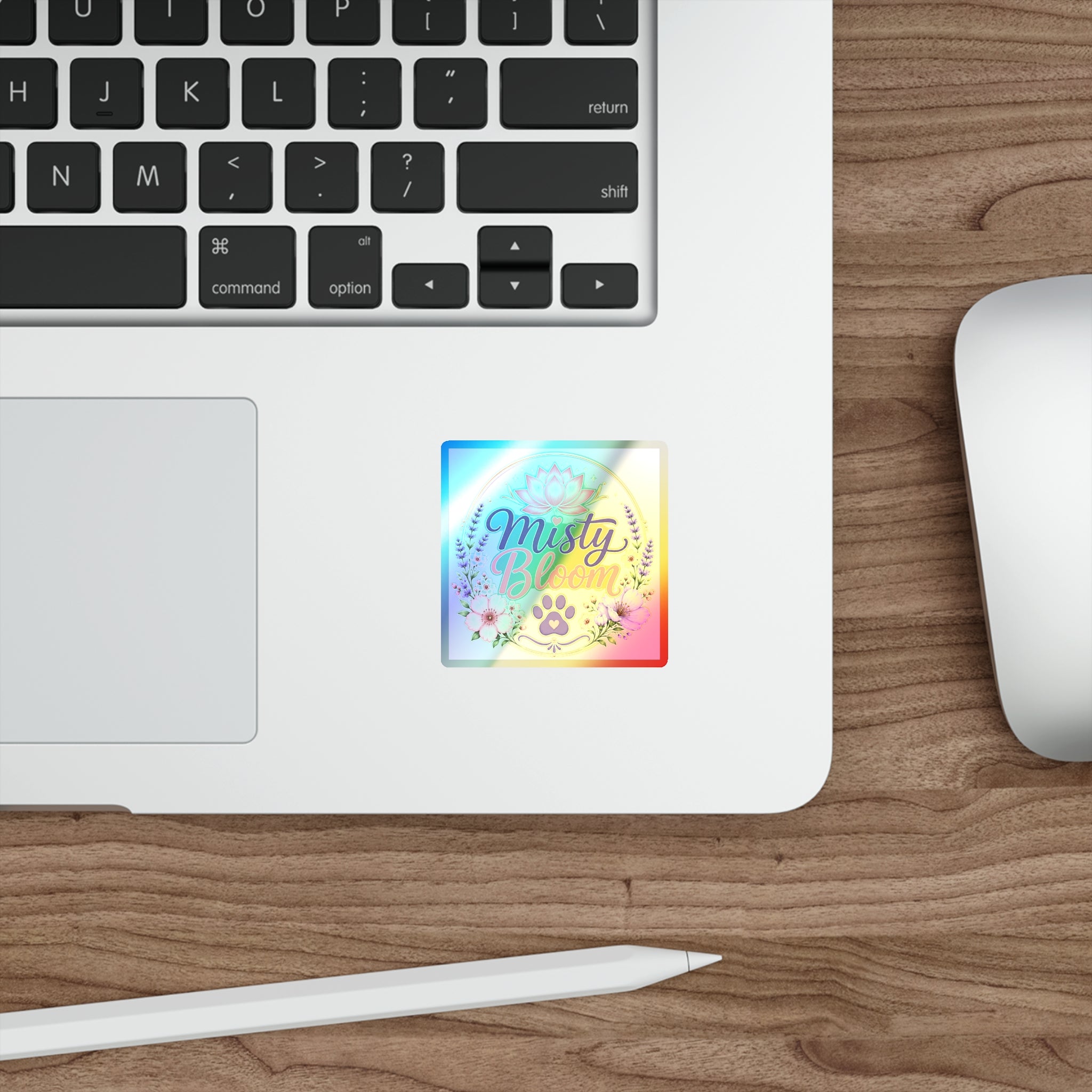 Holographic 'Misty Bloom' Die-Cut Sticker — Floral Lotus Paw Accent