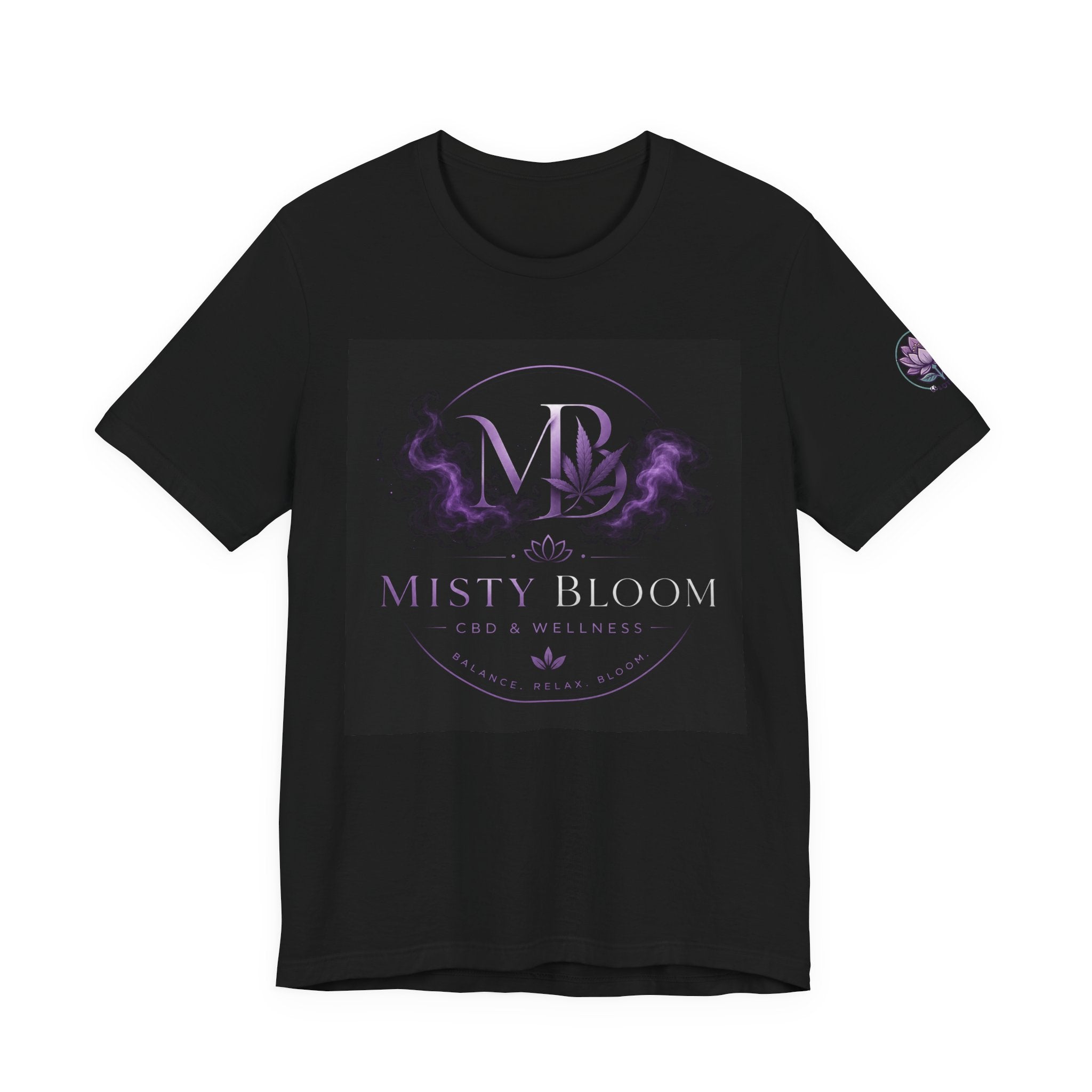 Misty Bloom logo Tee | Purple smoke floral emblem