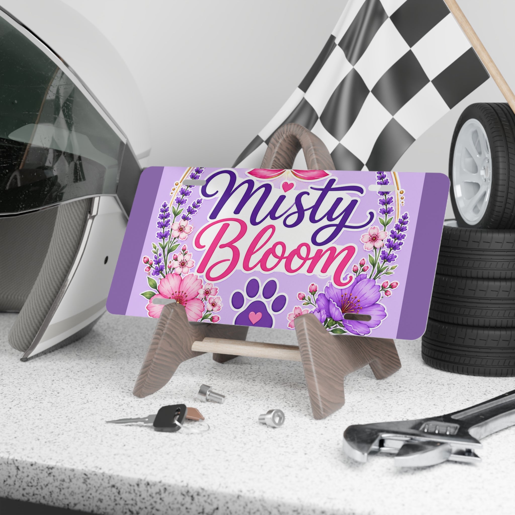 Vanity Plate - "Misty Bloom" Floral Pet Name License Plate