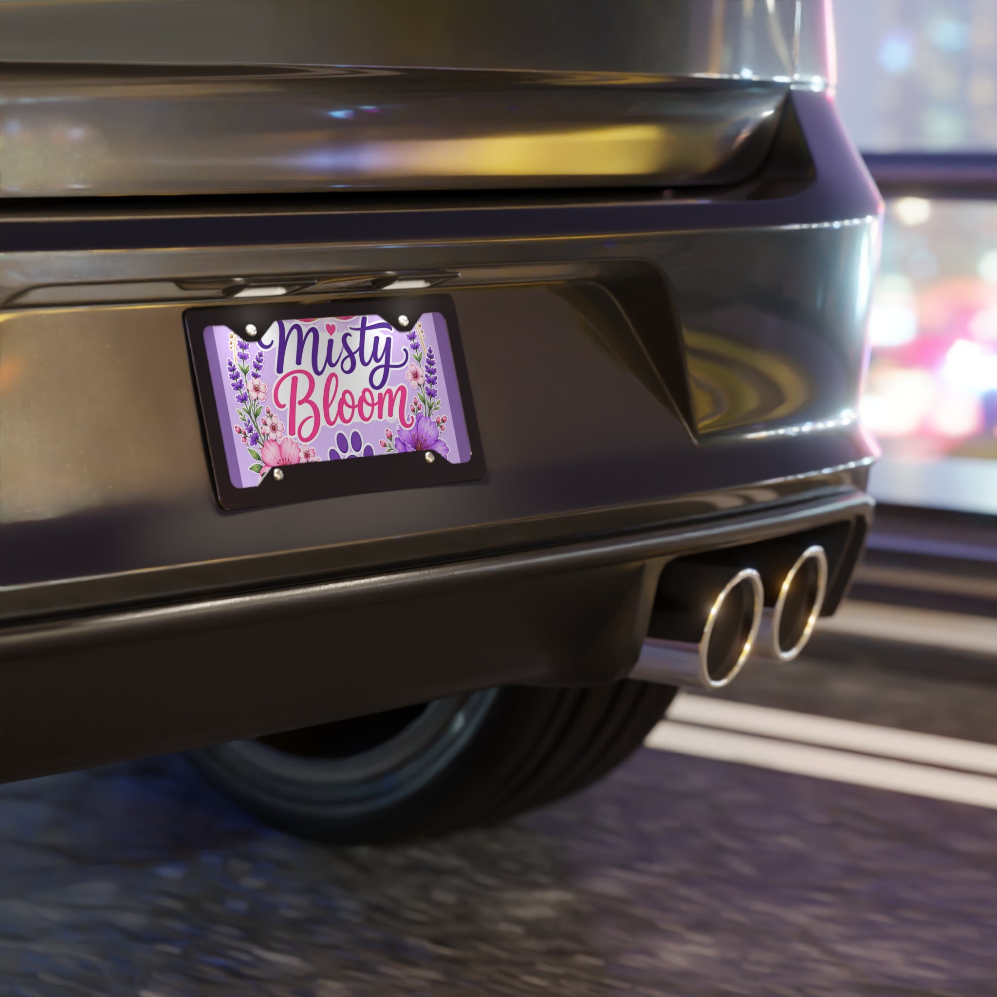 Vanity Plate - "Misty Bloom" Floral Pet Name License Plate