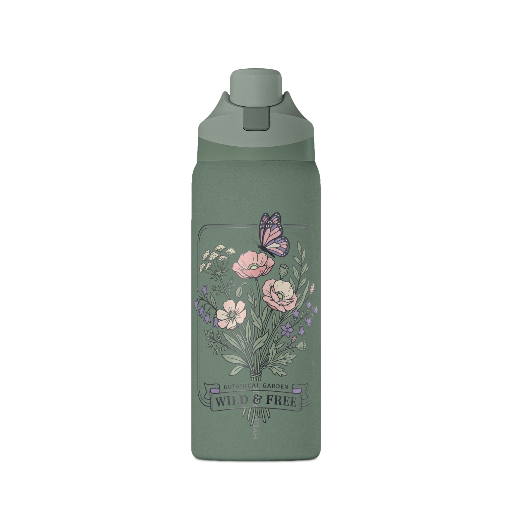 Floral Oasis 32oz Insulated Water Bottle — Leakproof Thermos with Butterfly Garden Design