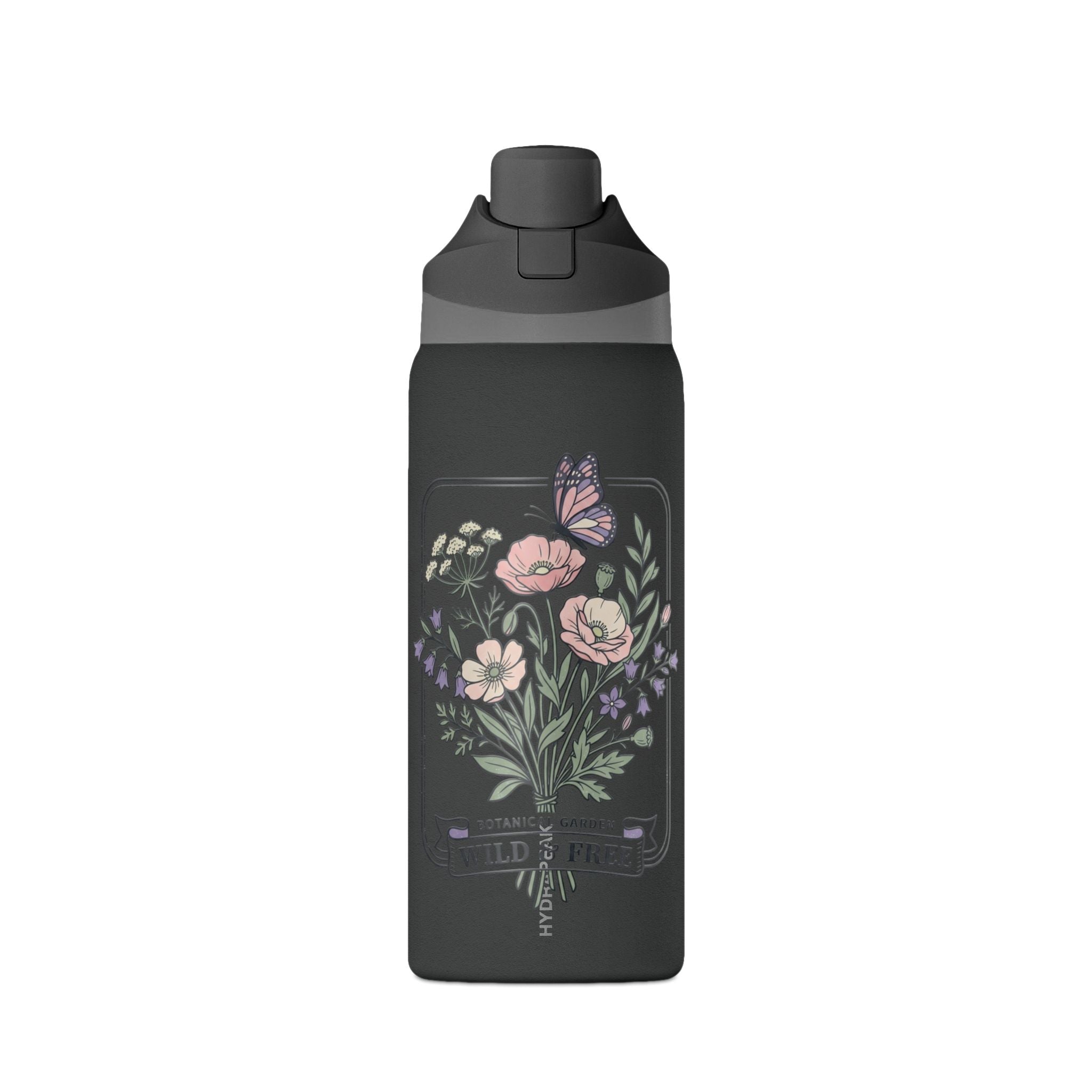Floral Oasis 32oz Insulated Water Bottle — Leakproof Thermos with Butterfly Garden Design